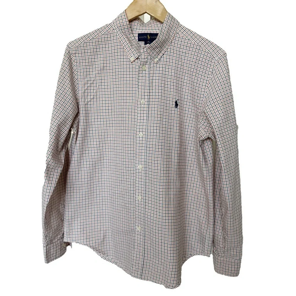 Ralph Lauren Boy’s XL Checkered Button-Up Dress Shirt Multicolor 100% Cotton